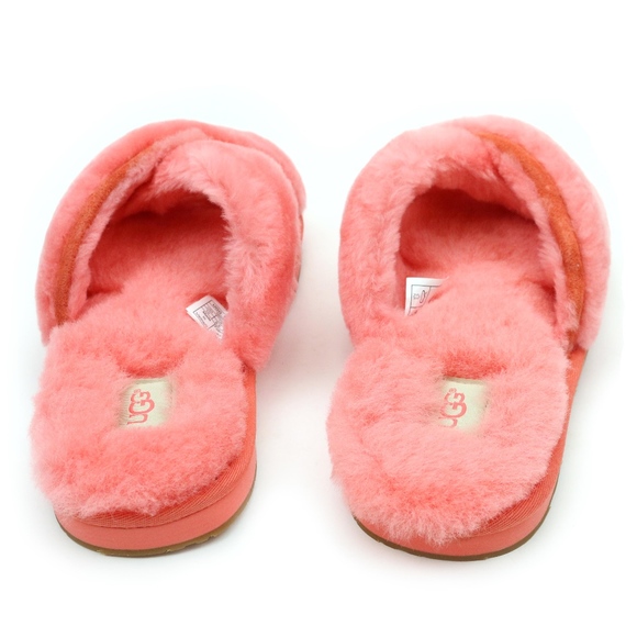 UGG Australia Abela Vibrant Coral Sheepskin Slides - Picture 4 of 6